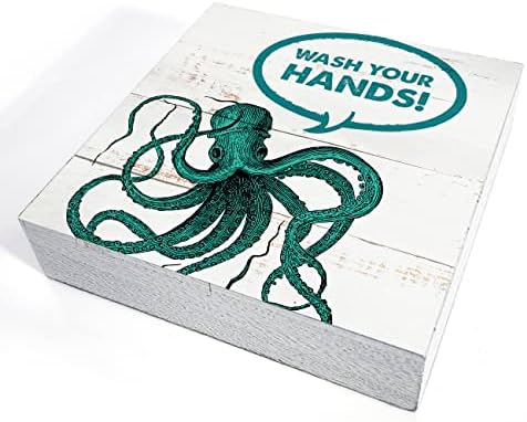 Фармхаус октопод бања кутија кутија знак дома декор, рустикален миење раце октопод бања дрвена кутија знак блок плакета за
