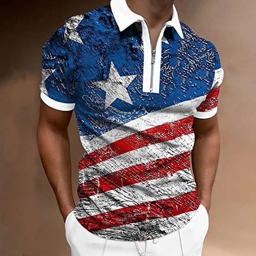Руируилико кратки ракави со кратки ракави Американски знаме Полос 2023 4 -ти јули летни обични маици лабава патент на голф спортски поло маици