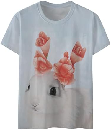 Велигденски кошули за жени Симпатична зајаче Велигденска јајце печатена маица врвови на врвовите на графички маички за кратки ракави