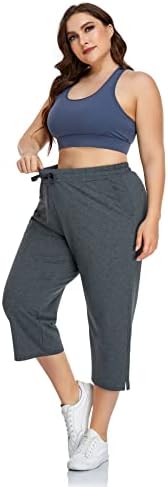 Zerdocean Womensенски плус големина Активна јога џемпери памучни дрес на атлетски панталони со атлетски култури со џебови
