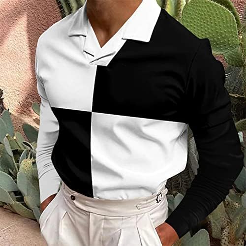 XXBR MENS LAPEL V вратот кошули со долги ракави шарени крпеници обични хенли кошула атлетски спортски голф врвови поло маици