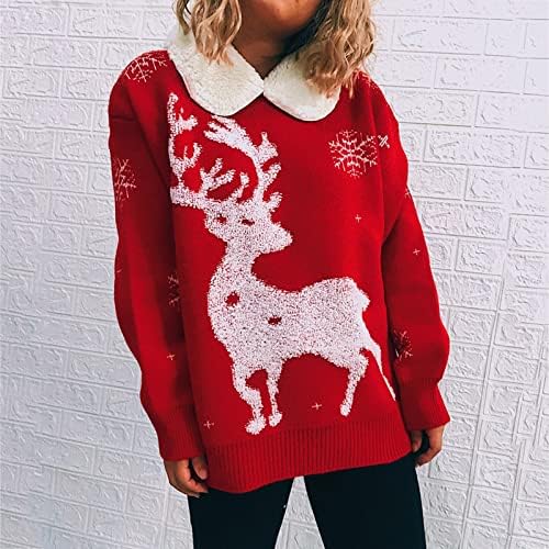 Babydoll џемпер за жени за жени кои се случајни симпатични плетени пуловер врвови тинејџерски ирваси снегулки Божиќни џемпери