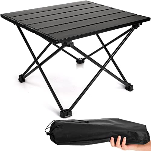 Soujoy Кампување странична маса, преносна маса за преклопување на плажа, мала маса за ранец за пикник за пикник за готвење на