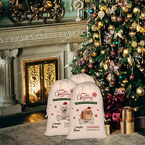 Bageyou Custom Cat Santa Sacks British Shorthair Santa Bag за Божиќен Божиќ подарок со памучна постелнина 12 x15