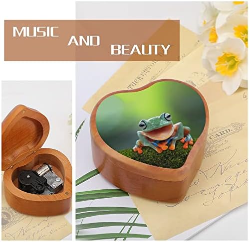Дрво жаба, летачка жаба се смее гроздобер дрвен часовник музички кутија во облик на срцева кутија подароци за lубовници семејни