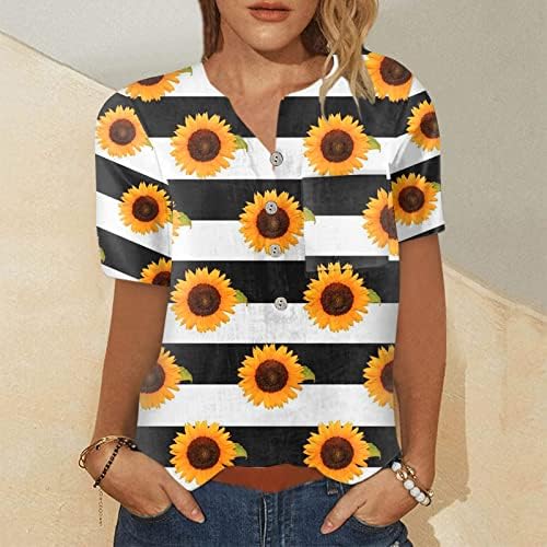 Копчиња за кратки ракави нагоре кошули за жени врвови кратки ракави против вратот летни цветни печатени блузи, обична кошула 2023 година