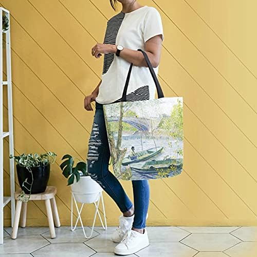 Сликарство нафта наил, ван Гог платно торба за риболов пролет Пон де клиши големи жени обични раменици торбички чанти за еднократна употреба