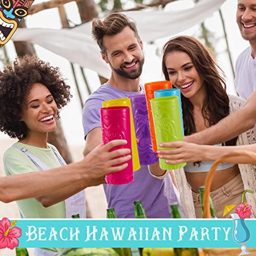 Пателај 12 парчиња 24 мл пластични тики чаши рефус обоени купови од тики чаши тики тематски лауа чаши хавајски луу -забави за пиење на тумници за материјали за забави