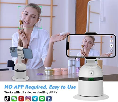 360 ротација автоматско следење на лицето Трипод, држач за следење на телефонот за паметни снимања за Tik Tok, Selfie Stick Phone