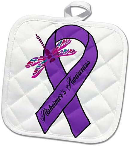 3drose Cool Purple Ribbon and Dragonfly Alzheimers Поддршка и свесност - Potholders