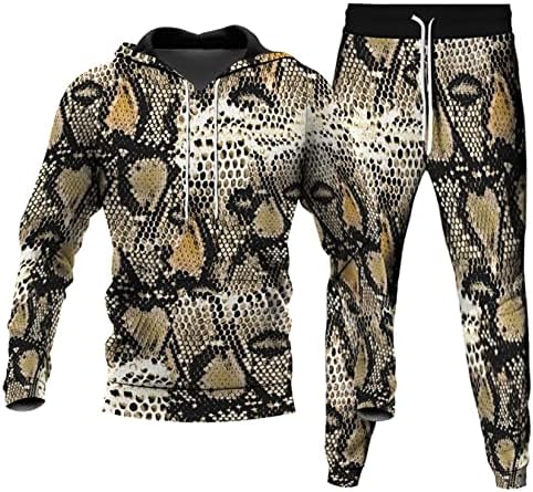 Urvip 3D леопард печатено качулка со две парчиња за возрасни тренерки поставува машки пуловер дуксери за џемпери за џемпери облека за