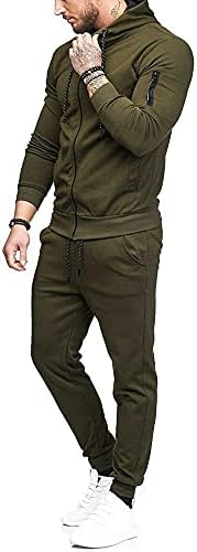 Машки тренерки со 2 парчиња џогери џогери zipper потти, обични цврсти џогирање на активни облеки поставени панталони панталони спортски костум