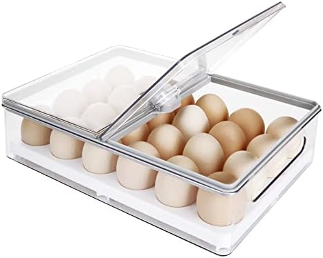 Контејнер за јајца за фрижидер 24 брои сад за јајца од јајце пластична јајце сад за складирање на јајца со капак и рачка, чист носач