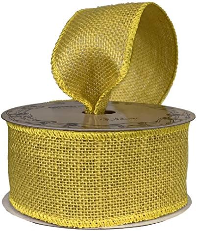 Burидана лента со жолта ткаенина, плетена лента - 2 1/2 x 10 јарди, жичен раб, Марди Грас, Велигден, пролет, лето, декоратор на рустикален јута,