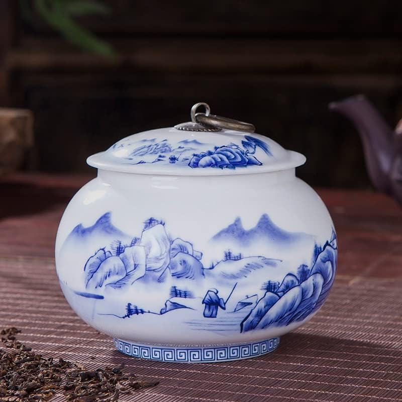 Ylyajy Jingdezhen порцелан сина и бела керамика запечатен бакарен прстен чај со чај со капаци