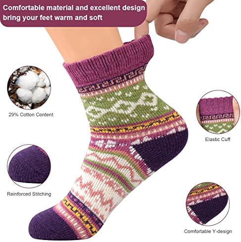Womenените зимски чорапи 5 пара Божиќни подароци бесплатна големина Топло мека волна чорапи за жени кои се обични екипаж чорапи