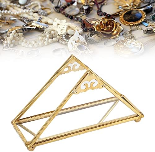 Огледало Накит Послужавник, Транспарентен Стакло Парфем За Складирање Елегантен Специјален Златен Метал Рамка Декоративни Накит Плоча