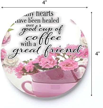Срцата Исцелија Кафе Пријател Фуксија Чаша 4 х 4 Абсорбента Керамички Тркалезни Подлоги Пакет од 4