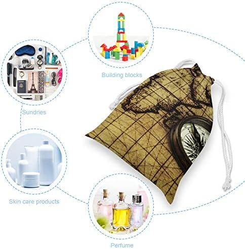 Ретро Глобус Мапа Компас Платно Чанта За Складирање Торба За Влечење За Повеќекратна Употреба Торбичка Торбичка Торба За Намирници