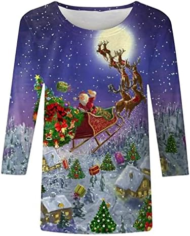 Божиќни кошули за жени графички печати за дрво од дрво, симпатична празнична маица маица врвови што треба да се носат со хеланки