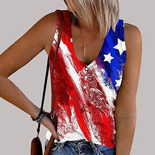 Американски резервоар за знаме за жени 4 -ти јули кошули копче нагоре против вратот патриотски резервоари кошула сума без ракави слатки