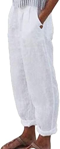 ЕТКИЈА Облечени Капри Панталони За Жени Со Широки Нозе Со Висок Струк Летни Капри Памучни Ленени Панталони Со Џебови Секси Панталони