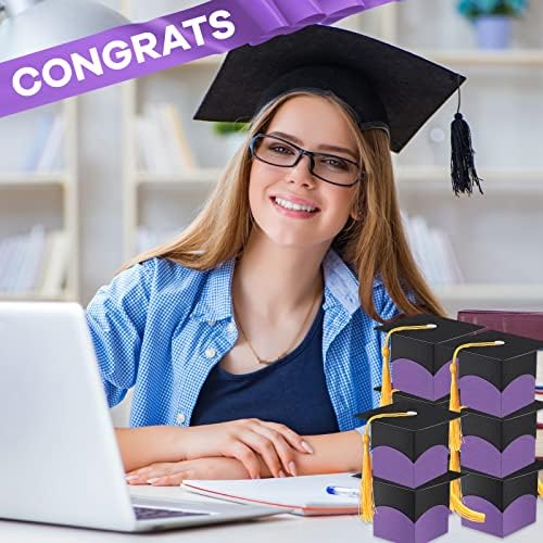 Outus 2023 За дипломирање забава фаворити бонбони кутии за дипломирање декорации виолетова капа сегашна кутија со ресила DIY