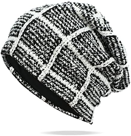 Менс и женски плоштад карирани карирани пуловер капа есен зимска топла капа плетена капа унисекс сув фит бејзбол капа
