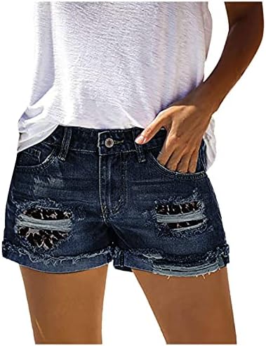 Qifen жени искинаа тексас шорцеви преклопени полите случајни Jeanан шорцеви дами лето средно измивање мода измиени кратки панталони