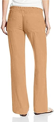 Fireero плус панталони со високи половини со големина на пантолони со високи нозе со широки нозе, цврсти памучни конопски панталони