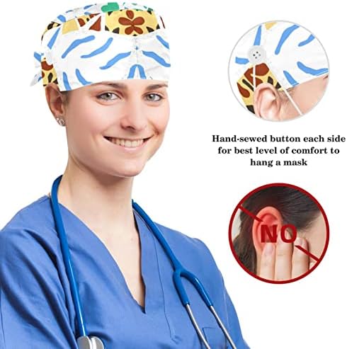 Муоум операција капа буфан капа за работни капа со копчиња и ласкава коса за жени, долга коса, скршени парчиња