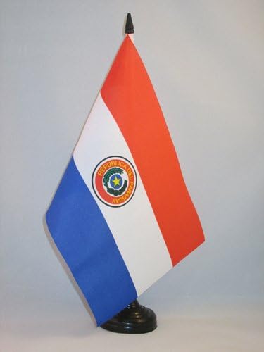 Аз ЗНАМЕ Парагвај Табела знаме 5 х 8 - Парагвајско Биро Знаме 21 х 14 см-Црн Пластичен Стап И Основа