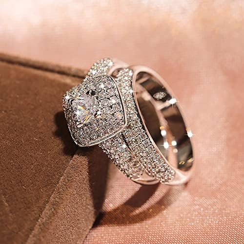 2023 Нови 2 парчиња поставени двојки принцези квадратни дијаманти сет прстен моден луксузен ангажман свадба накит за жени овошни прстени од