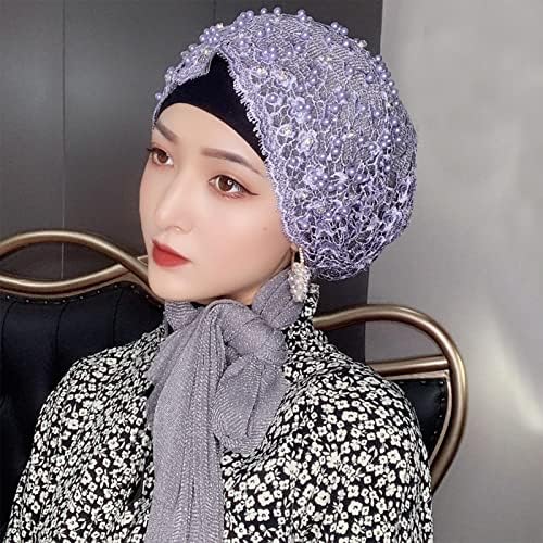 Womenенски турбан капа од карцином хемо -бени капа за глава на чипка за везење цвеќиња од цветна исламска муслиманска хиџаб глава