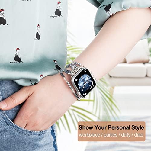 Томазон со нараквица со нараквица компатибилна за Apple Watch Band 44mm 45mm 49mm 42mm, женски фустани тенки тенок рачно изработени ленти,