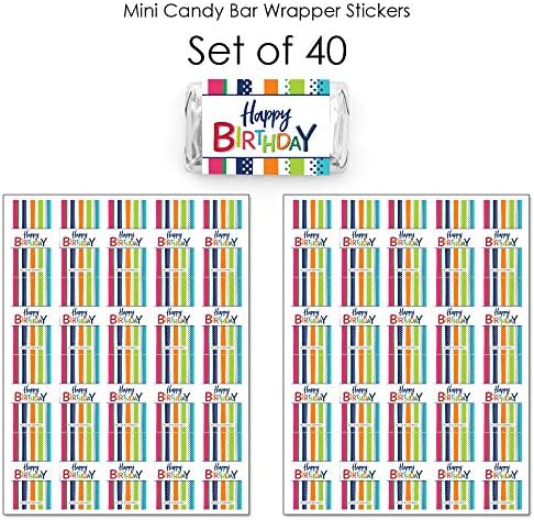 Голема точка на среќа Весело среќен роденден - Мини налепници за обвивки за бонбони - Шарена роденденска забава Мали фаворити - 40 брои