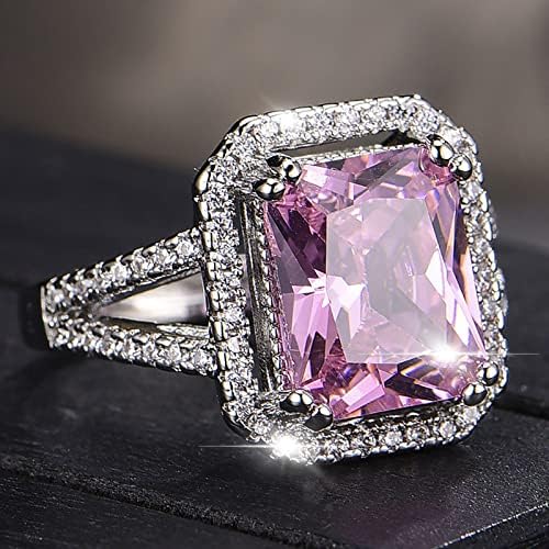 2023 година Нов Исклучителен розов дијамантски геометриски квадратен раб класичен прстен дами подарок ќерка, прстен од мама