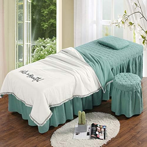 Табела за маса за масажа со цврста боја 4PC, едноставен кревет за кревети за убавина за убавина, спа-пријателска маса за кожа,