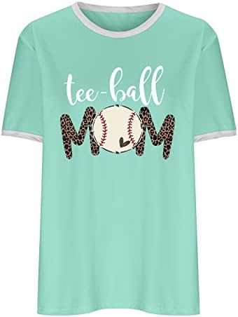 Т-топка бејзбол маица маица жени смешно бејзбол буква печатена маичка боја блок со краток ракав леопард врвна блуза