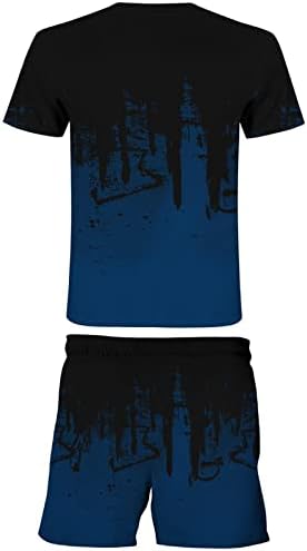 Ykohkofe кратки комплети за мажи 2 парчиња летни обични кошули со краток ракав и шорцеви за влечење печатени патеки