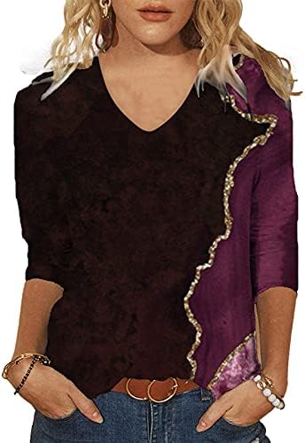 Женски врвови фустани 3/4 ракави врвни летни вратоврски за печатење маички за печатење на лабава лабава секвенка тунична пулвер удобна меки