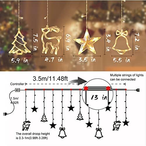 Декорации за Божиќни прозорци 11,5 метри, 8 режими на трепкање топло бело новогодишно ерно дрво starвездени светла, осветлуваат висечки
