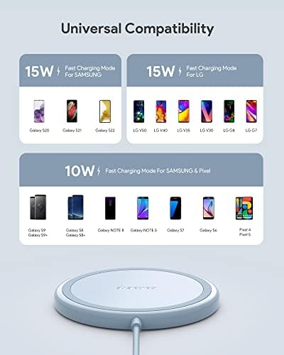 Безжичен полнач, 15W максимална брза безжична подлога за полнење 2-пакет компатибилен со iPhone 13/13 PRO/13 Mini/13 PROMAX/12/SE/11/Samsung