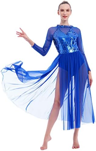Лирски фустан за танцување на афавом за жени современи костуми за танцување со долги ракави за продолжение на мешунка, проток
