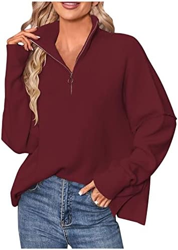 Женски џемпер за вратот со кукавици со висок врат џемпер со долги ракави патент рамо отворање џемпер врат