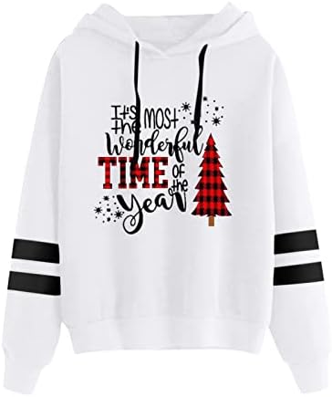 Обичен качулка влечен врвен долги ракави пуловер лабава качулка со високи хасма графички дуксери жени Божиќна худи