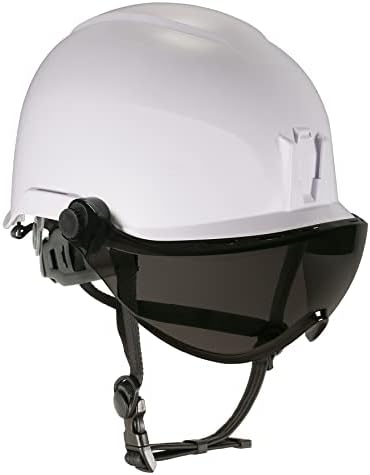 Ergodyne Skullerz 8974V безбедност на шлемот за безбедност на шлемот со визир, леќи за чад против магла, бела