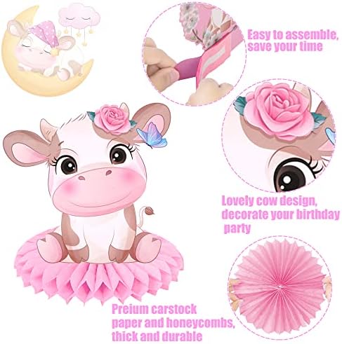 9 парчиња Декорација За Роденденска Забава За Крави Розова Маса За Крави Саќе Централни парчиња За Роденденски Забави На Фарма За