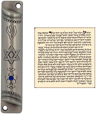 Случајот Talisman4u Pewter Mezuzah со свиток еврејска starвезда на Давид Израел Јудаица врата Мезуза 4 инчи