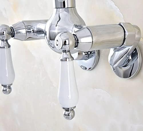 Сребрен хромиран месинг wallид монтиран со двојни рачки кујнски мијалник за мијалник за миксер од чешма на чешма за вртење - се прилагодува од